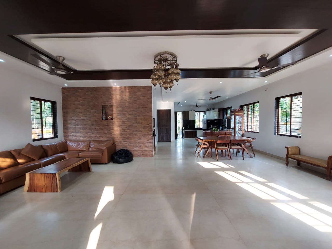 The open living and dining hall